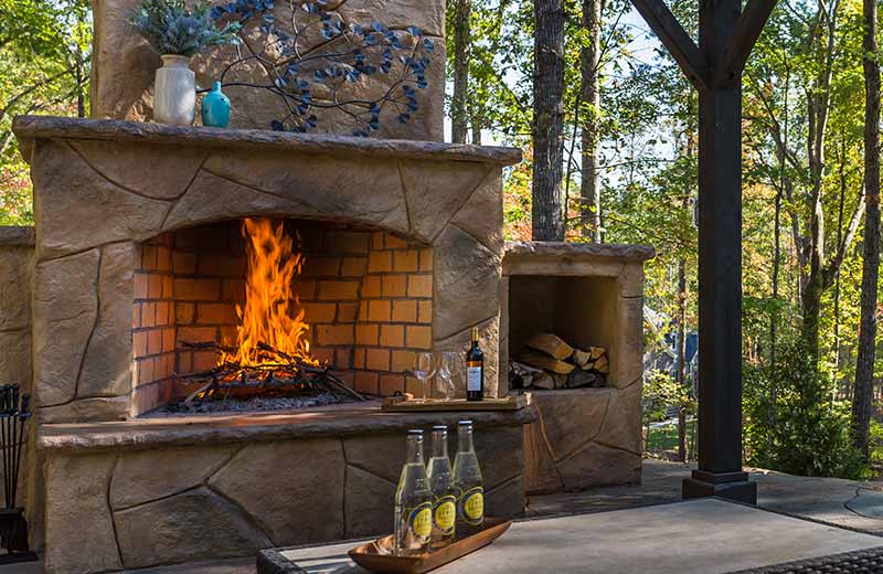 outdoor fireplace installed in Raleigh by Bellus Terra