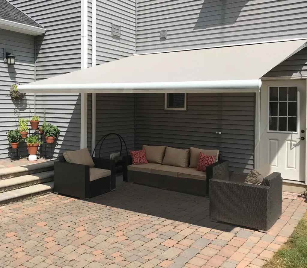 Custom installed awning by Bellus Terra